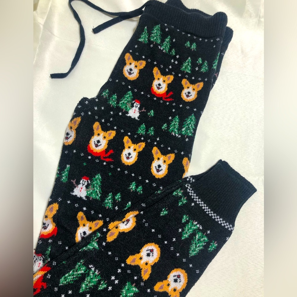American Eagle Outfitters Black Holiday Corgi Knit Lounge Pants